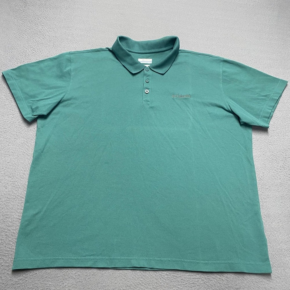 Columbia Polo Shirt Mens XL Green‎ Active Fit Cotton Stretch Logo Short Sleeve